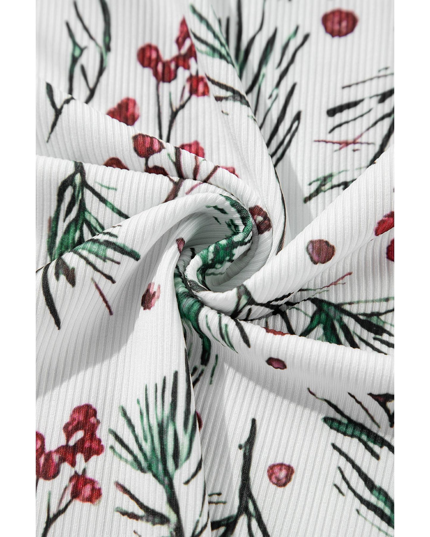 White Holly Print Thermal Pullover Pants Lounge Set - XL