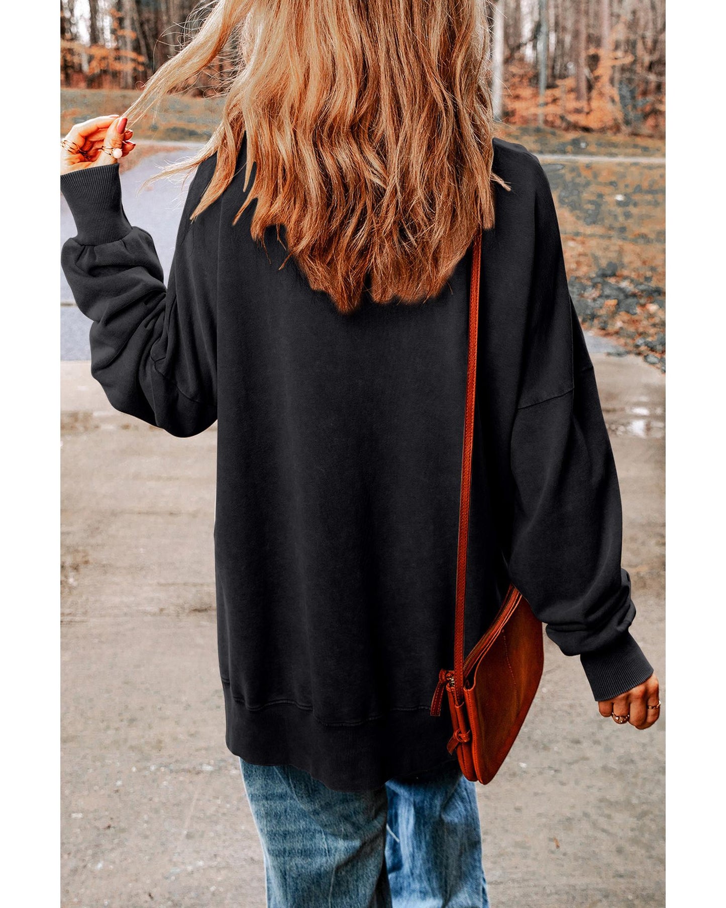 Azura Exchange Oversized Ribbed Trim Sweatshirt - S