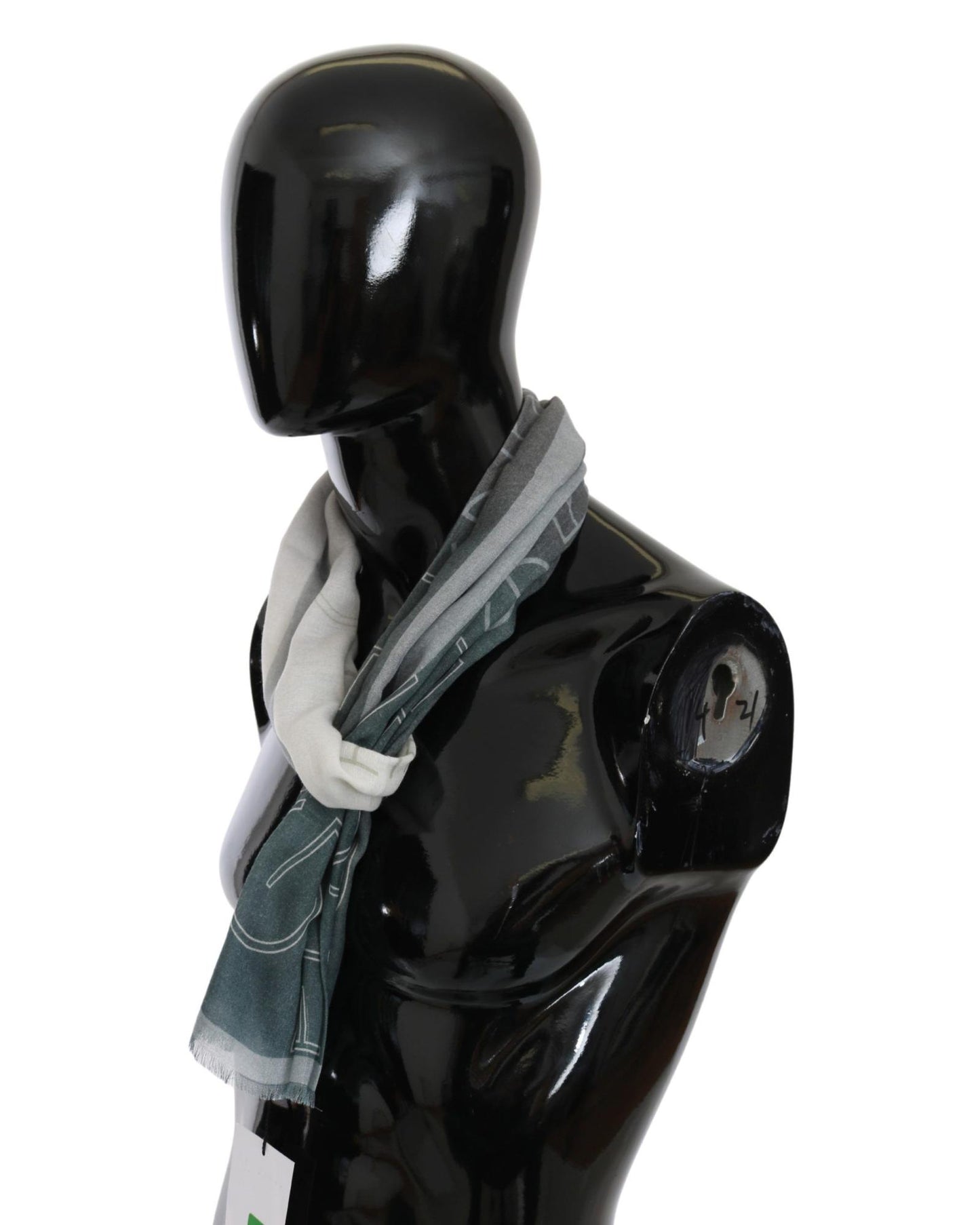 GF FERRE Blue Gray Patterned Scarf One Size Women