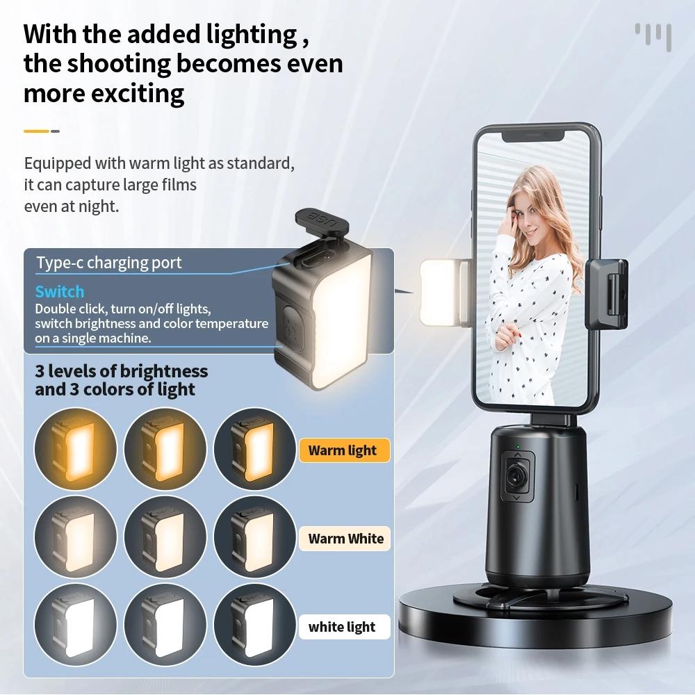 Auto Tracking Gimbal Stabilizer with Fill Light and Selfie Stick - 360 Degree Rotation - A200 Set 1