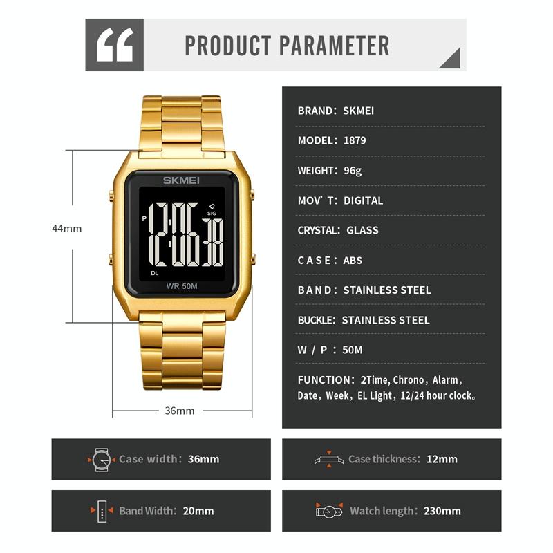 Large Screen Men Multi-function Luminous Watch with Steel Belt - 1879