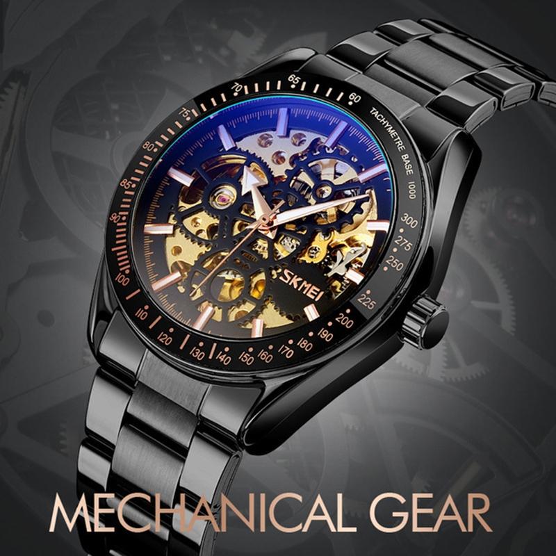 Golden Steel Band Automatic Skeleton Watch for Men