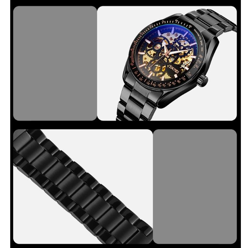 Golden Steel Band Automatic Skeleton Watch for Men