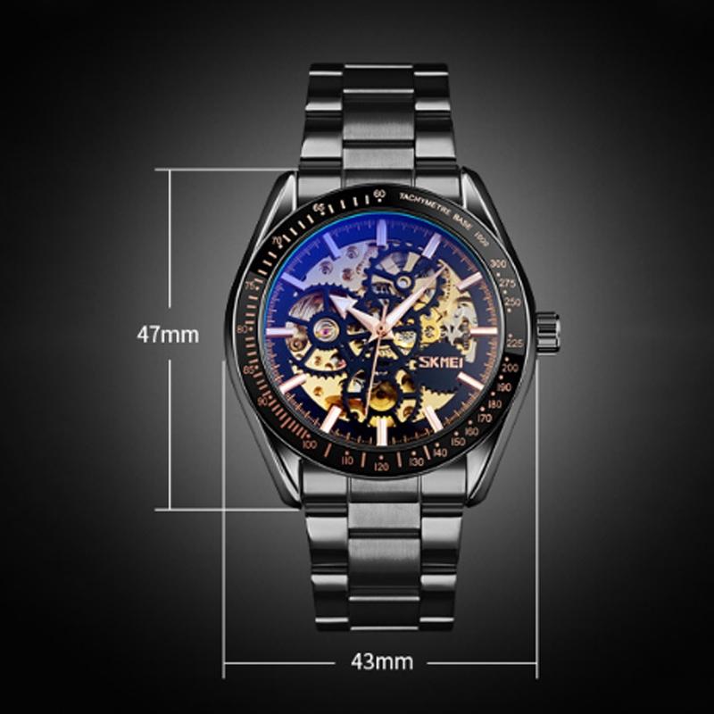 Golden Steel Band Automatic Skeleton Watch for Men