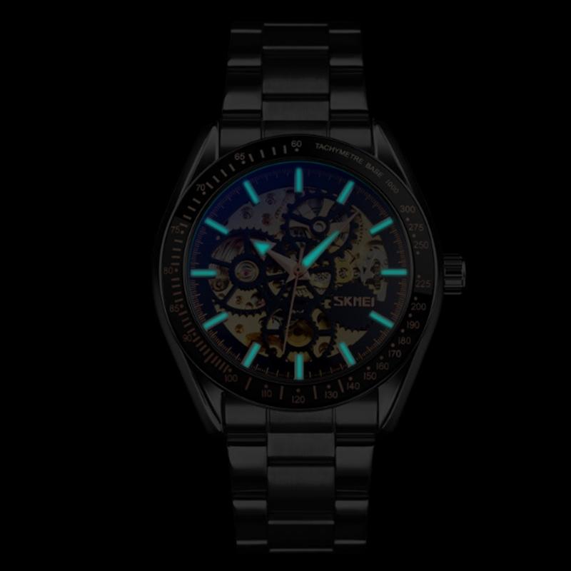 Golden Steel Band Automatic Skeleton Watch for Men