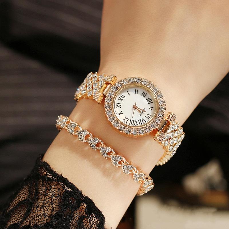 Rose Gold Roman Diamond Watch & Bracelet Set
