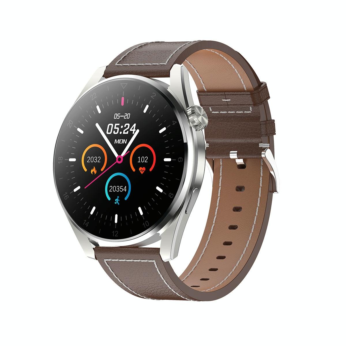 Waterproof Leather Smartwatch With Colour Display - Black