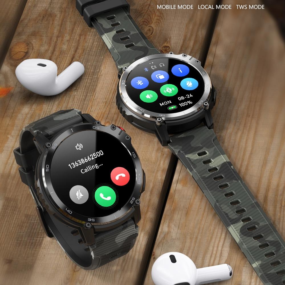 1.6 Inch Round Screen Bluetooth Smart Watch Support Health Monitoring & 24 Sports Modes Black