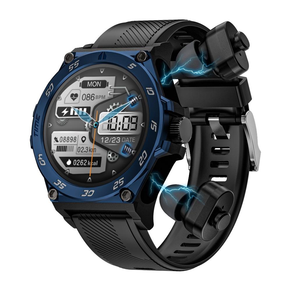 1.53 Inch Ip67 Bt5.0 Sport Smart Watch With Earbuds Support Bluetooth Call / Sleep / Blood Oxygen / Heart Rate / Blood Pressure Health Monitor - Black