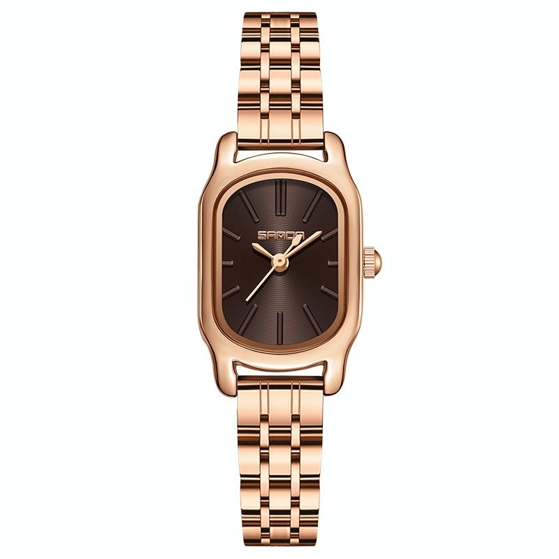 Waterproof Women Quartz Watch with Mini Dial and Steel Band - Maroon