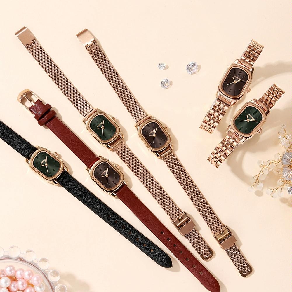 Waterproof Women Quartz Watch with Mini Dial and Steel Band - Maroon