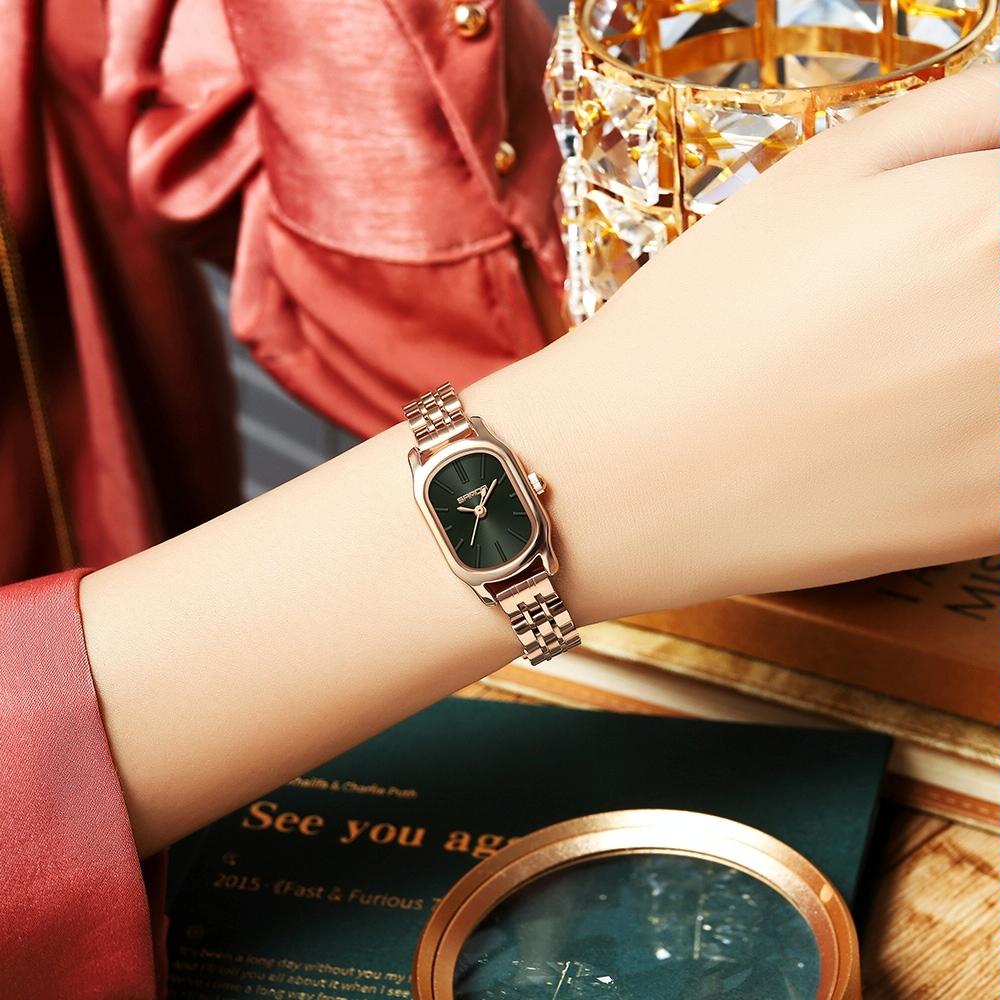 Waterproof Women Quartz Watch with Mini Dial and Steel Band - Maroon