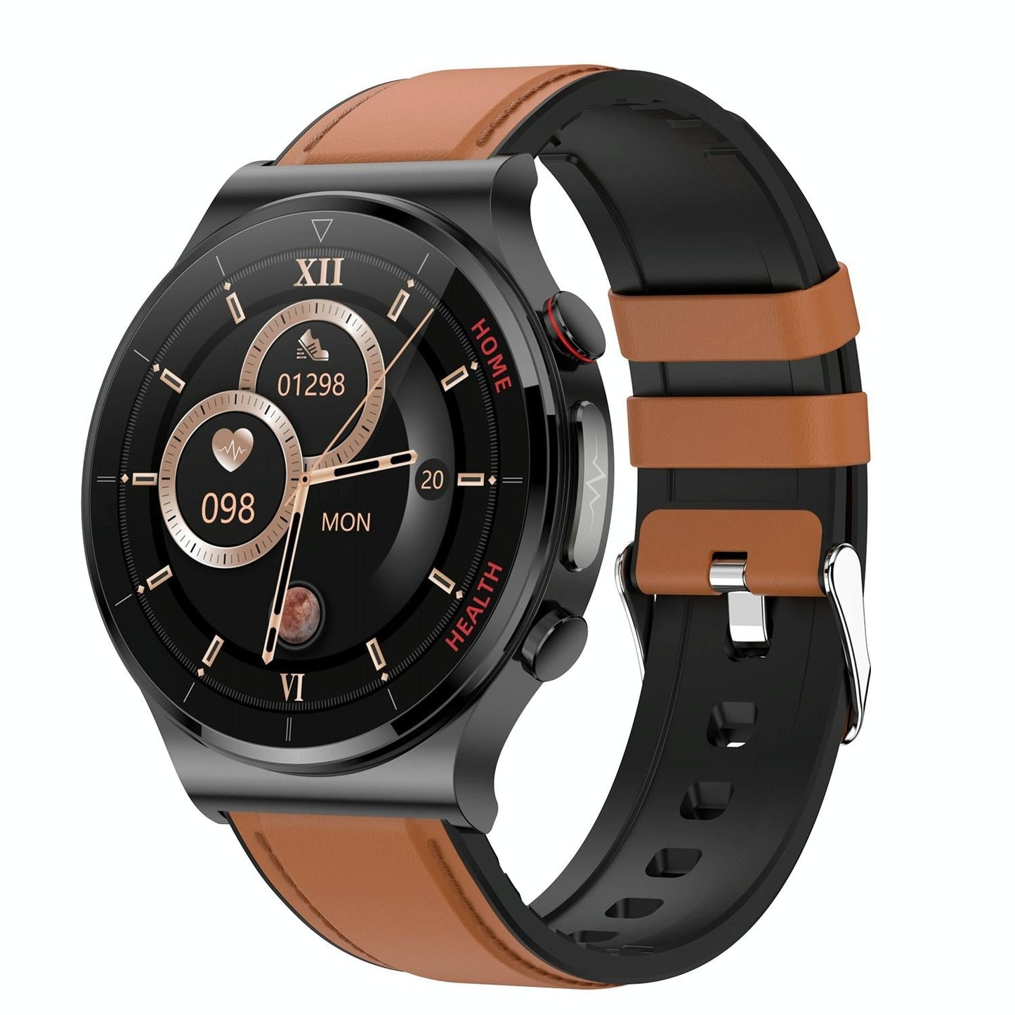 1.32 Inch Screen Leather Watch Strap Smart Health Watch Supports Body Temperature Monitoring Ecg Monitoring Blood Pressure - Black