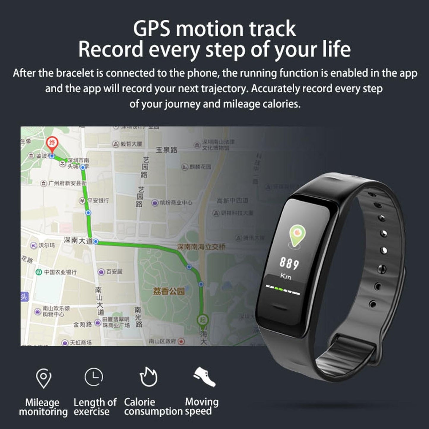 Waterproof Smart Bracelet With Colour Screen - Ip67 - Black