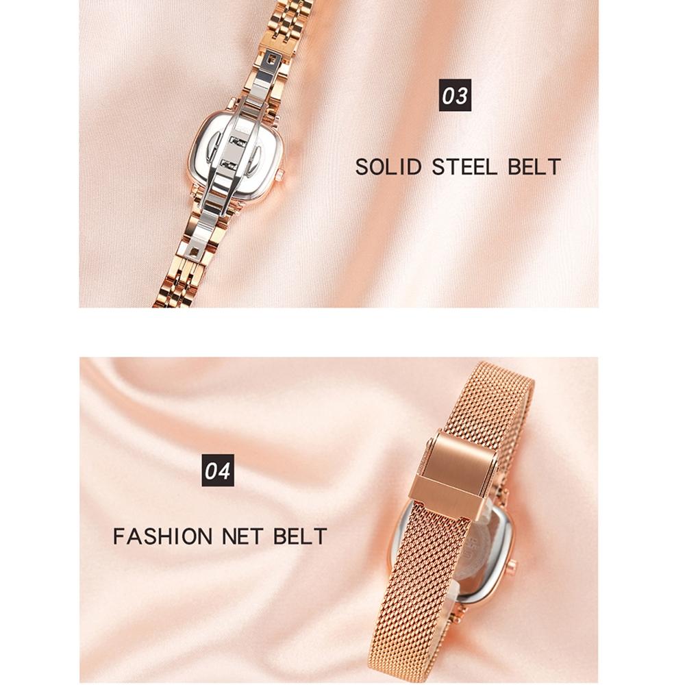 Women Oval Dial Quartz Watch with Simple Bar Scale - Steel Belt Rose Gold