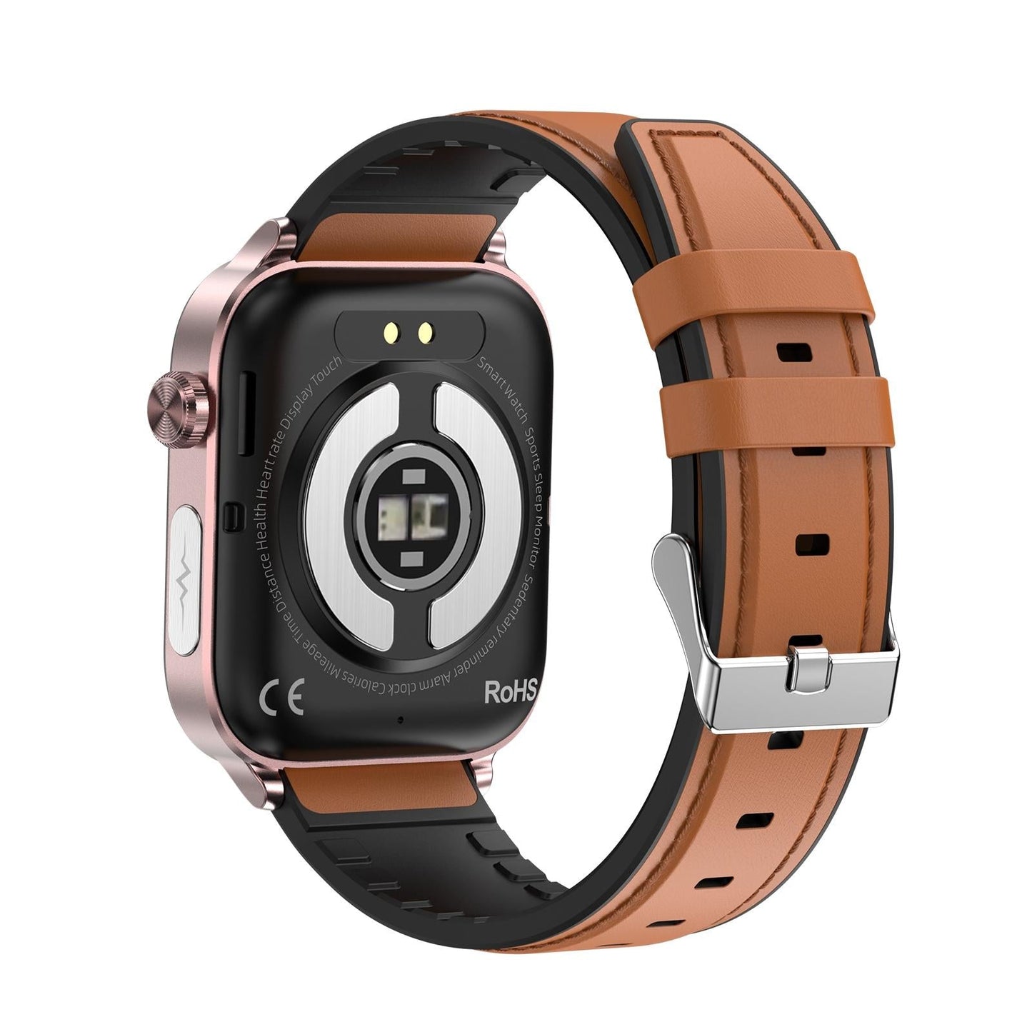 1.96 Inch Colour Screen Smart Watch Leather Strap Support Bluetooth Call / Ecg - Black