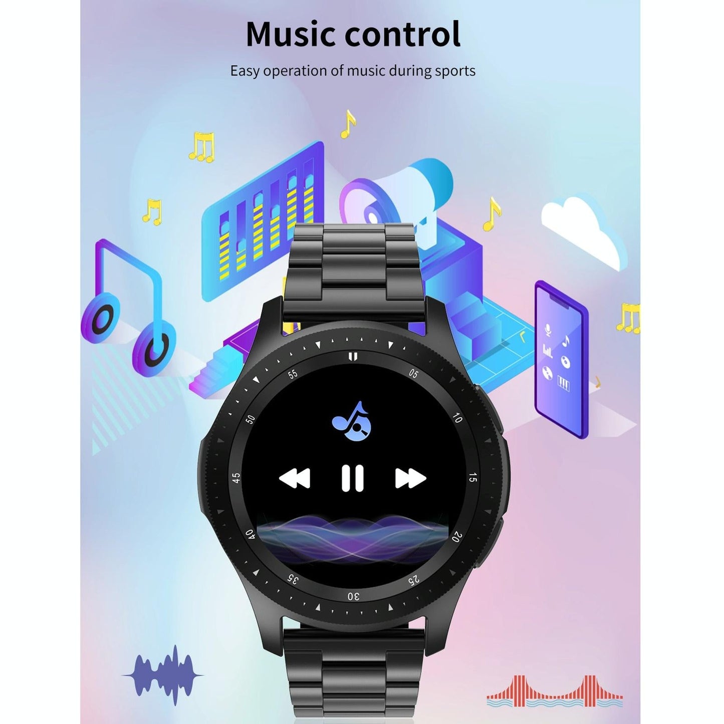Waterproof Smart Bracelet With Touch Screen Bluetooth Call And Heart Rate Monitor - Black