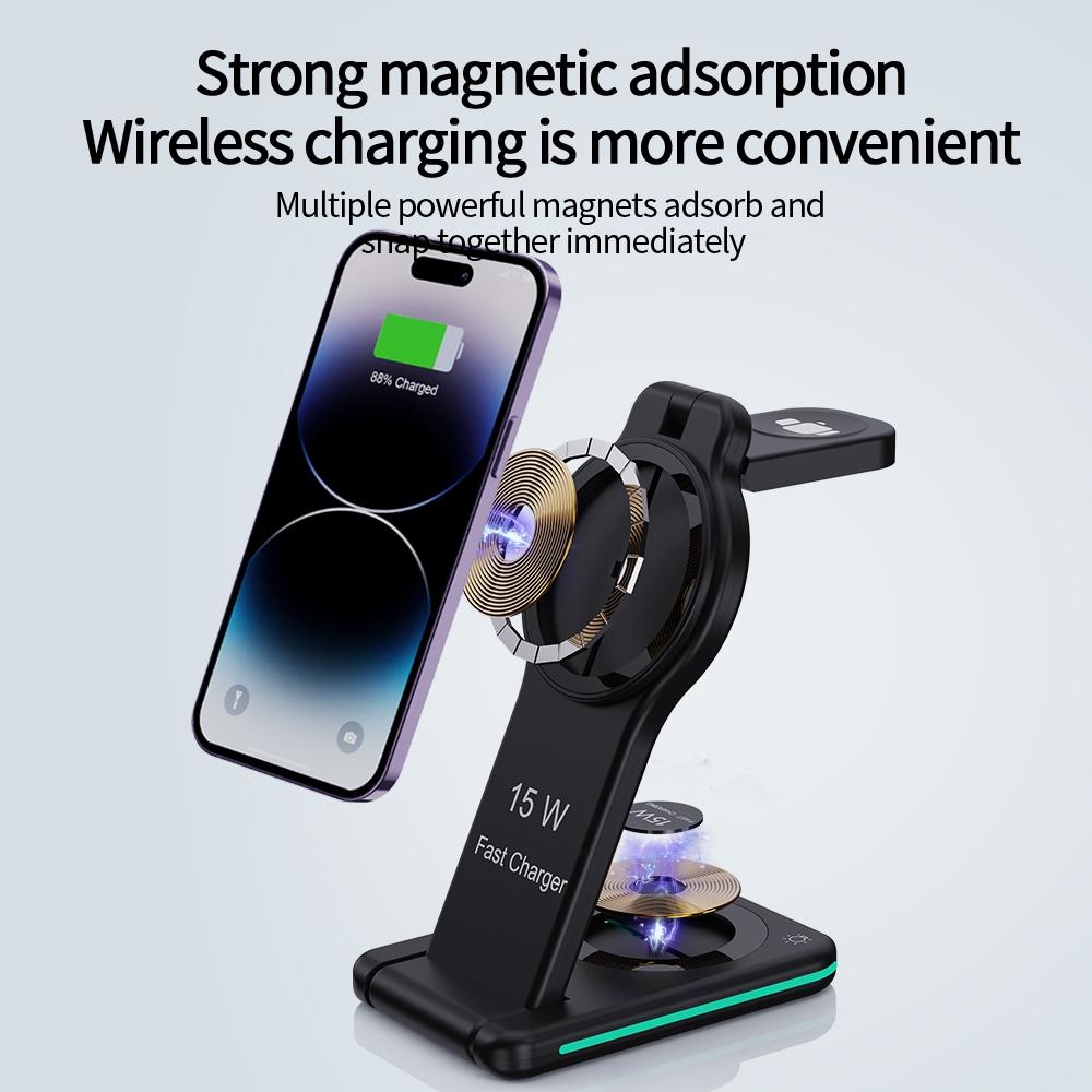 5 In 1 Magnetic Wireless Charger Foldable Black