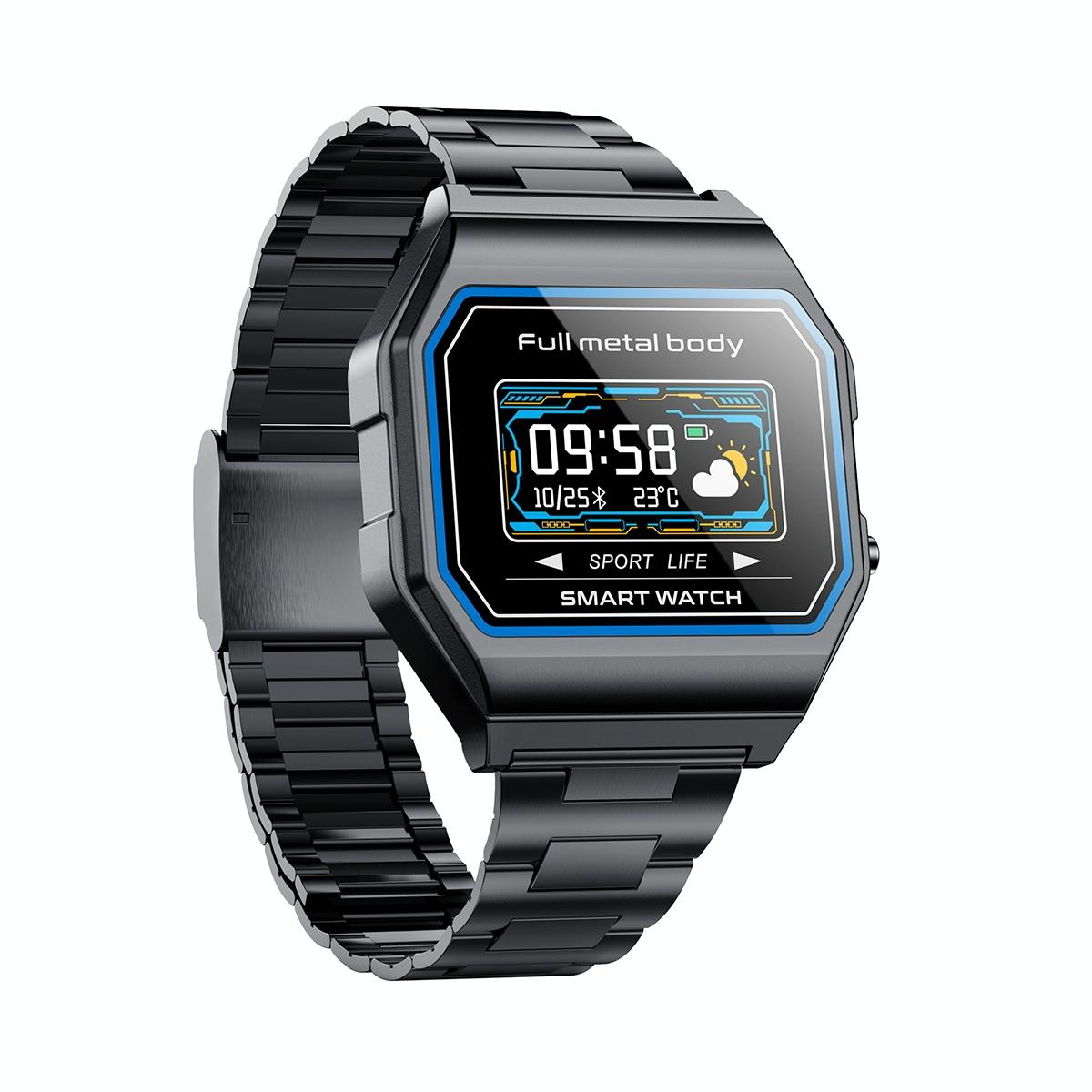 Waterproof Steel Smart Watch With Colour Screen - Black