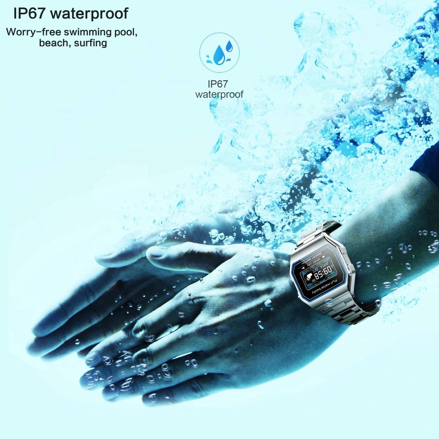 Waterproof Steel Smart Watch With Colour Screen - Black