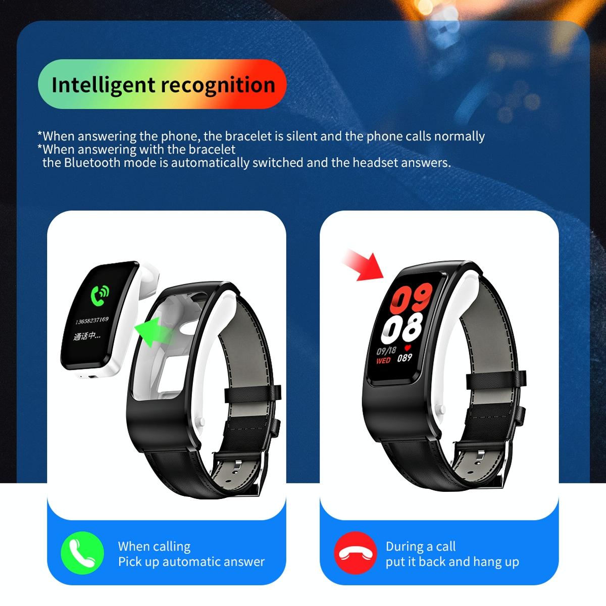 1.08 Inch Steel Band Earphone Detachable Life Waterproof Smart Watch Support Bluetooth Call - Black