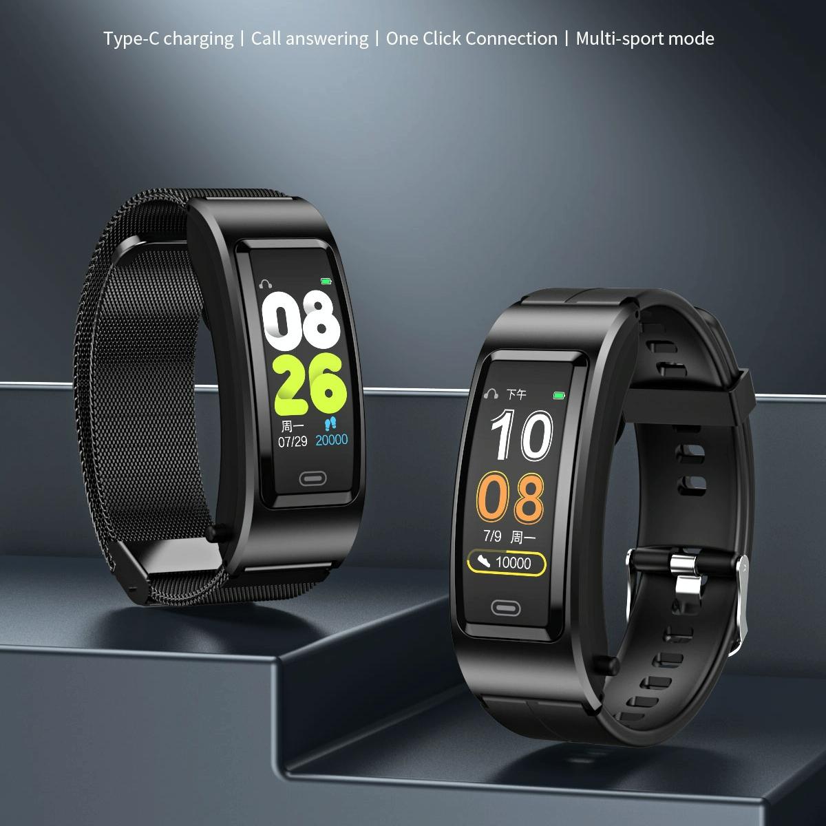 Bluetooth Sleep Heart Monitor Bracelet - B7 - Black + Black Steel Chain