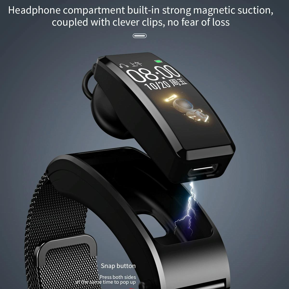 Bluetooth Sleep Heart Monitor Bracelet - B7 - Black + Black Steel Chain