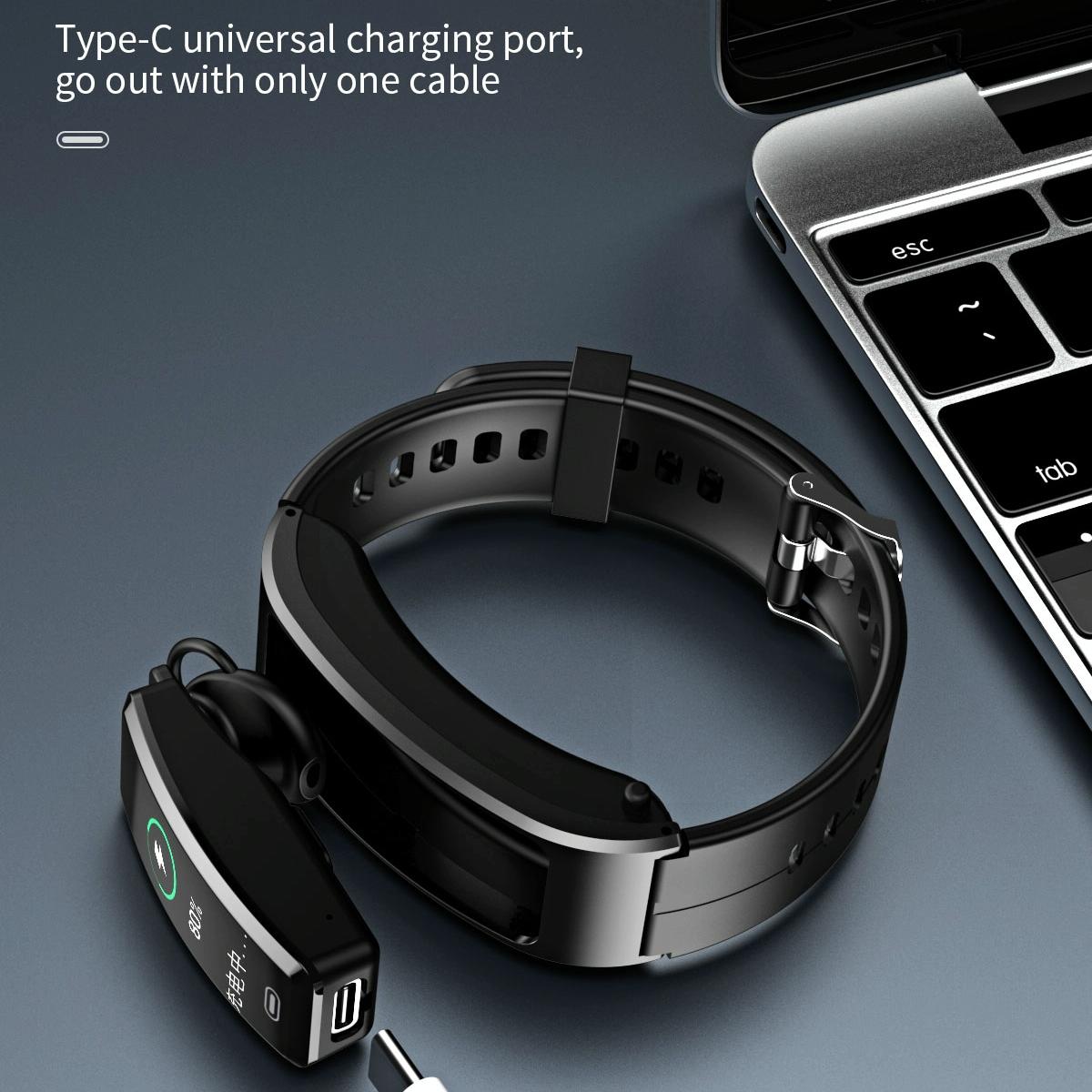 Bluetooth Sleep Heart Monitor Bracelet - B7 - Black + Black Steel Chain