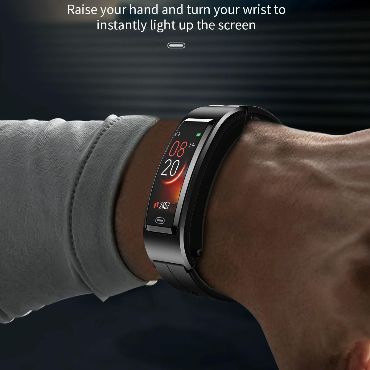 Bluetooth Sleep Heart Monitor Bracelet - B7 - Black + Black Steel Chain