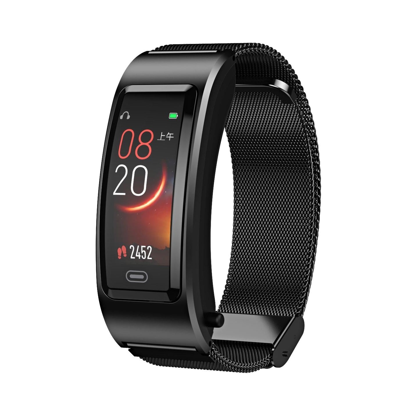Bluetooth Sleep Heart Monitor Bracelet - B7 - Black + Black Steel Chain