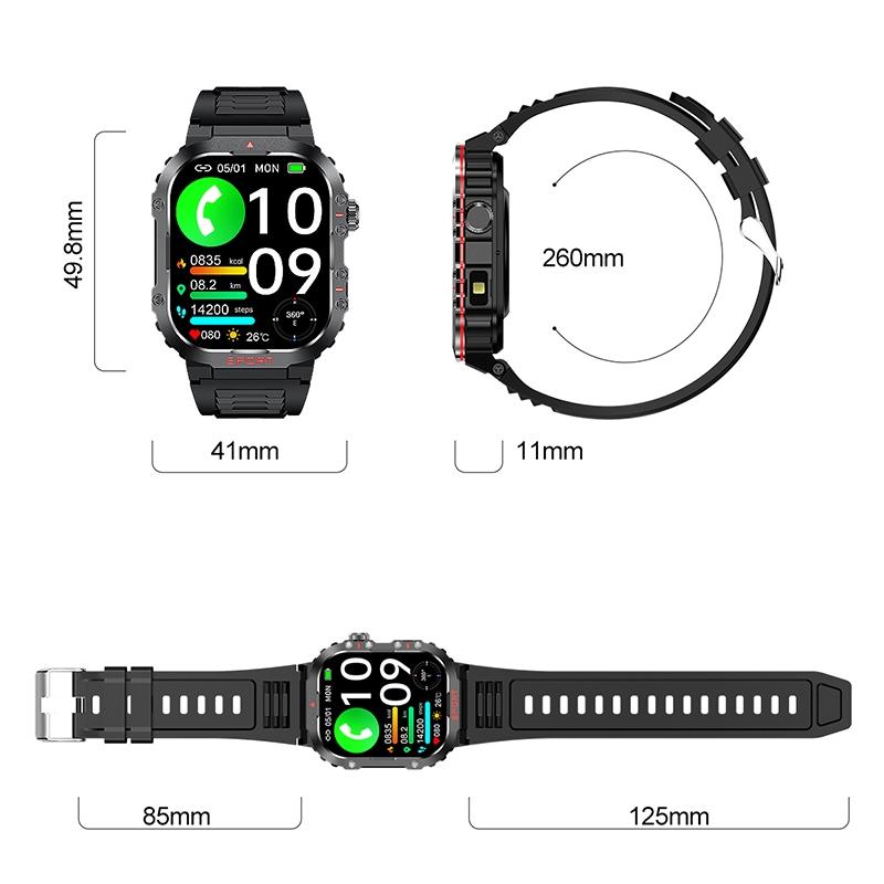 2.01 Inch Screen Silicone Strap 10M Waterproof Smart Watch Support Flashlight / Bluetooth Call / Hrv Black