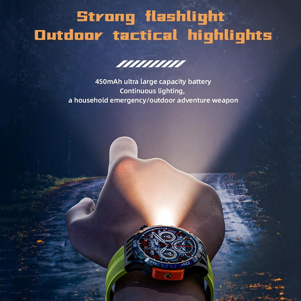 1.46 Inch Ip68 Waterproof Sos Flashlight Bluetooth Smart Watch - Brick Red