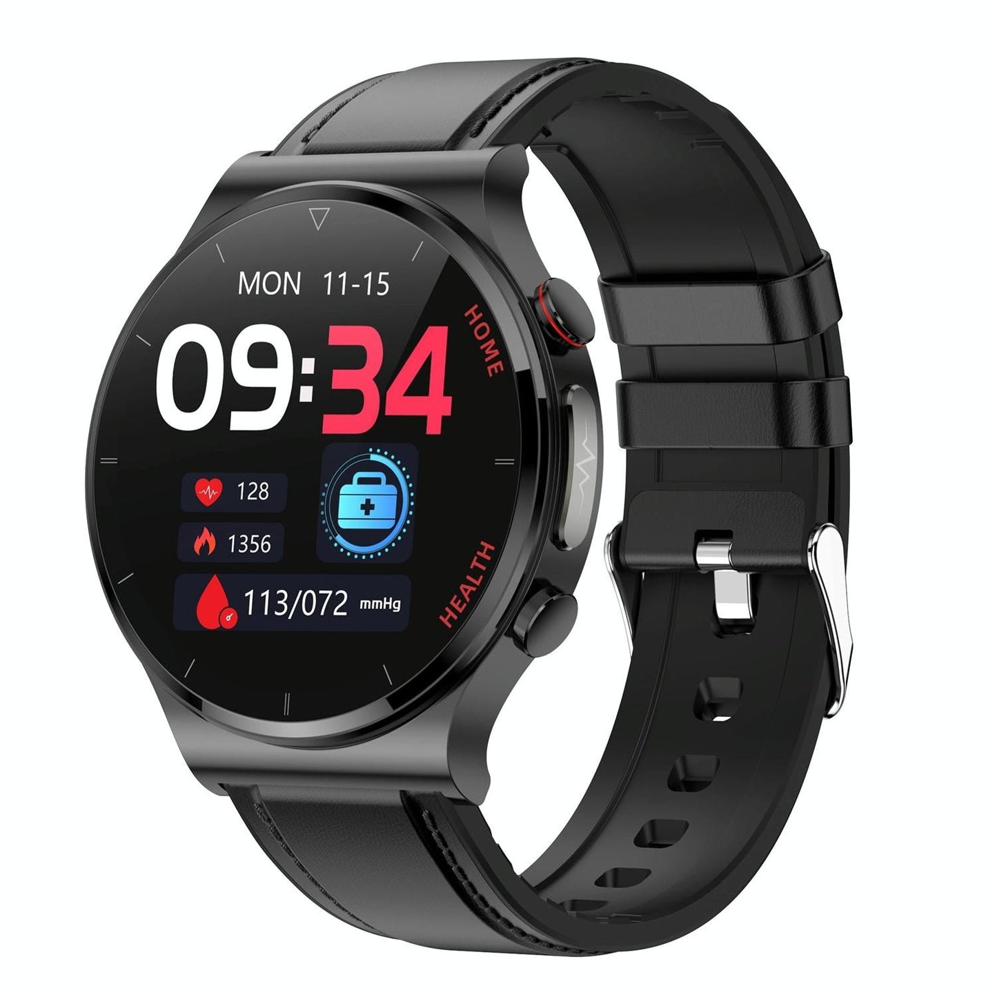1.32 Inch Screen Leather Watch Strap Smart Health Watch Supports Body Temperature Monitoring Ecg Monitoring Blood Pressure - Brown
