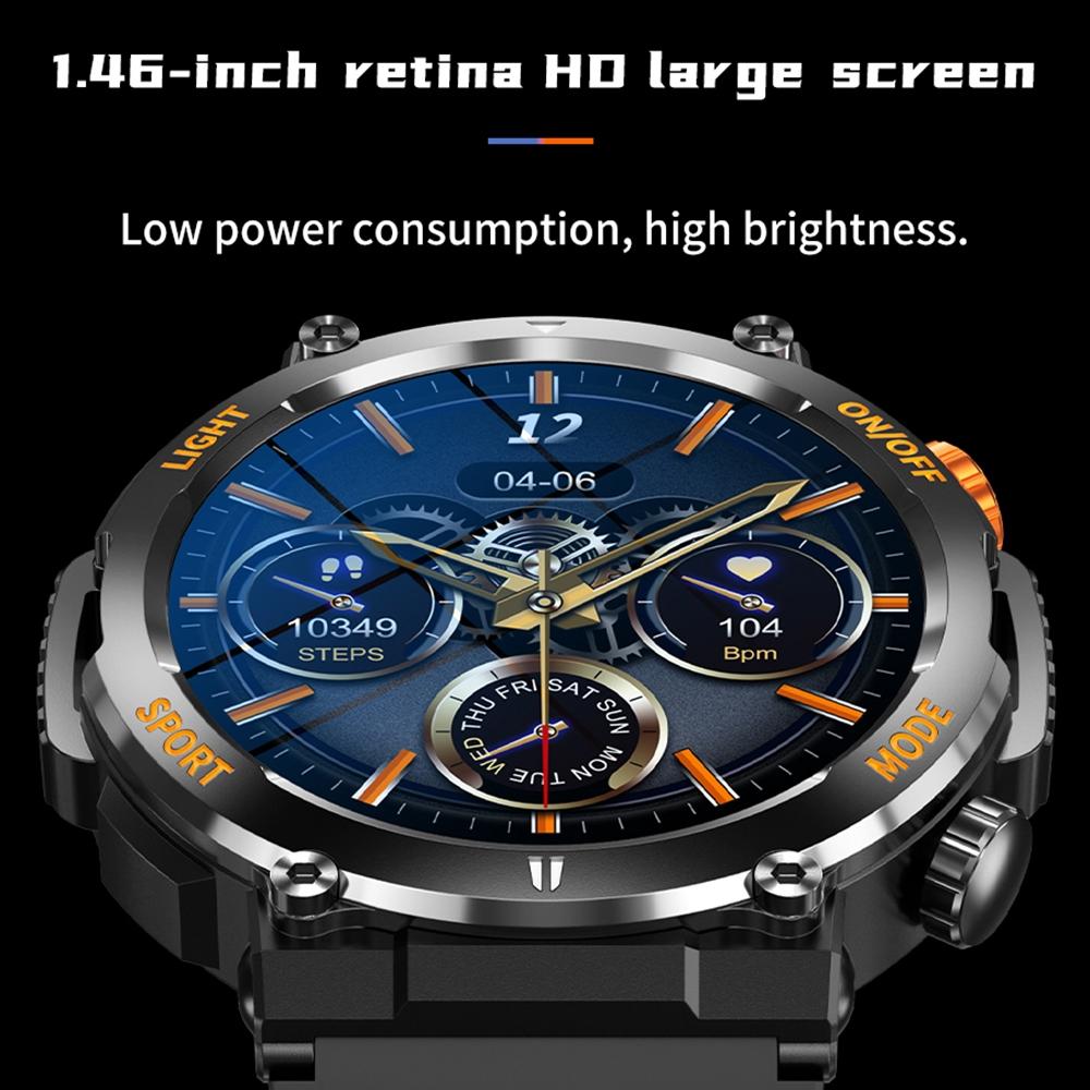 1.46 Inch Round Screen Bluetooth Smart Watch Support Health Monitoring & 100+ Sports Modes - Black