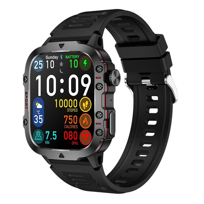 1.96 Inch Colour Screen Smart Watch Silicone Strap Support Bluetooth Call - Khaki