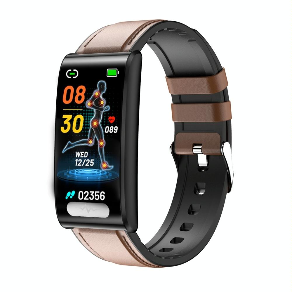 Health Monitoring Smart Leather Strap Watch With Colour Screen - Brown