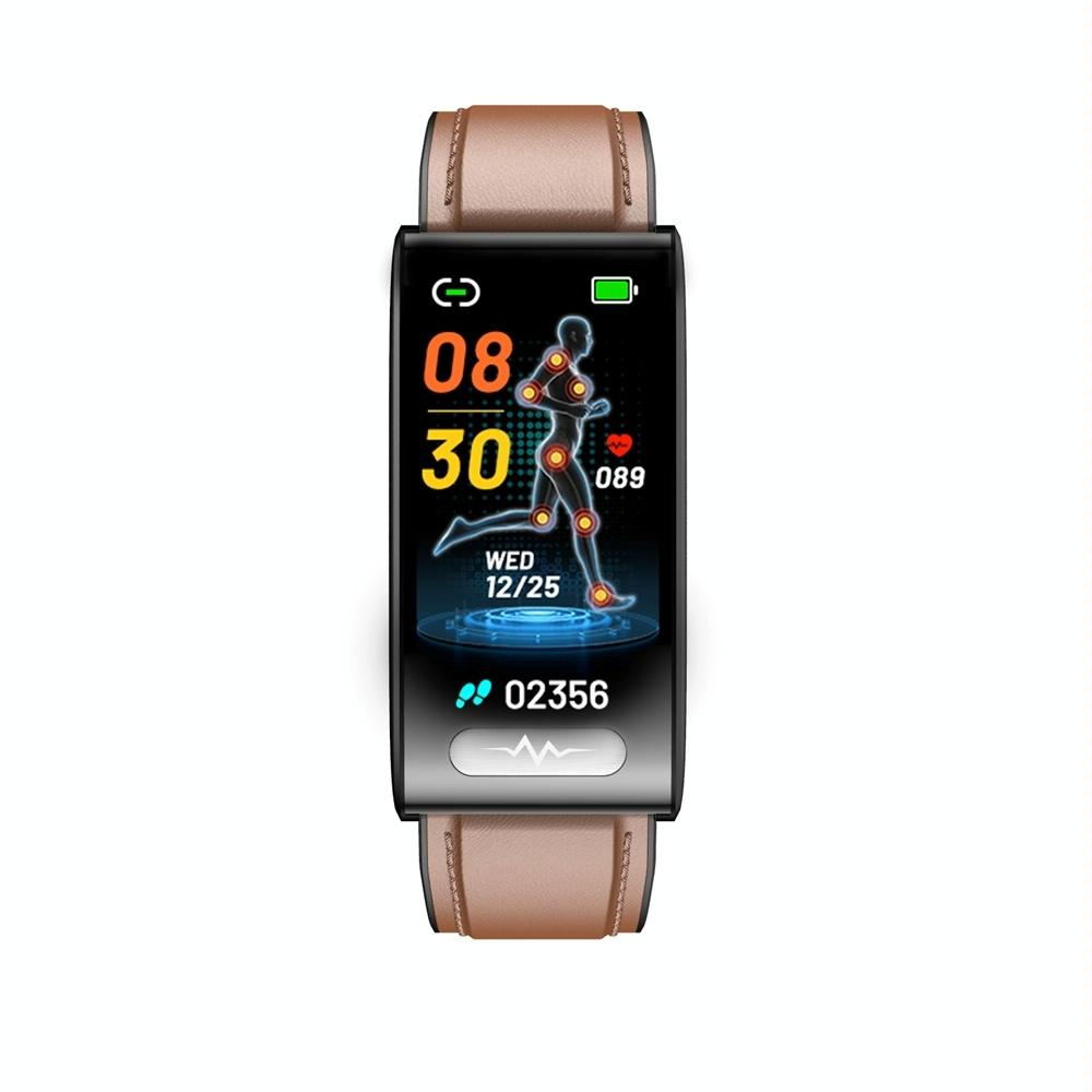 Health Monitoring Smart Leather Strap Watch With Colour Screen - Brown