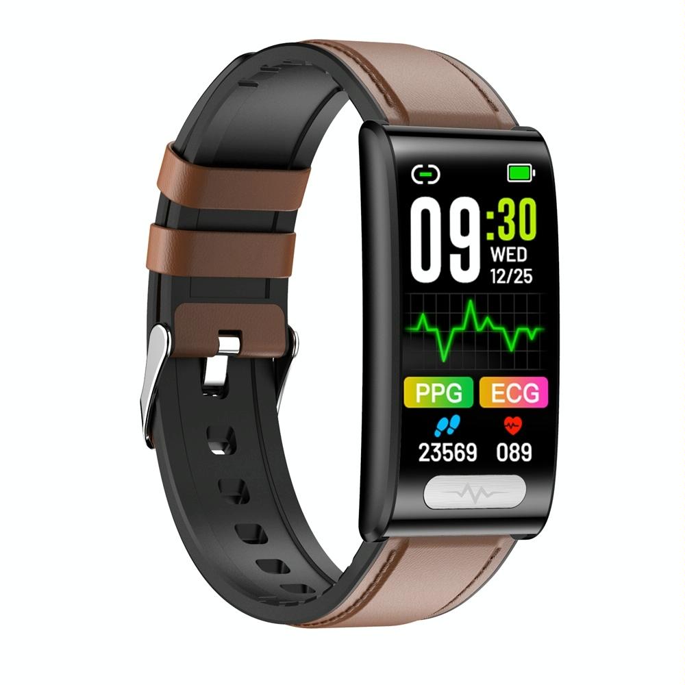 Health Monitoring Smart Leather Strap Watch With Colour Screen - Brown
