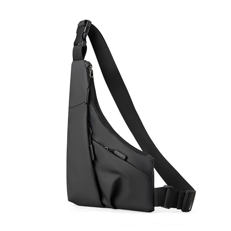 Leather Anti Theft Triangle Bag Secure Crossbody Chest Bag - Black