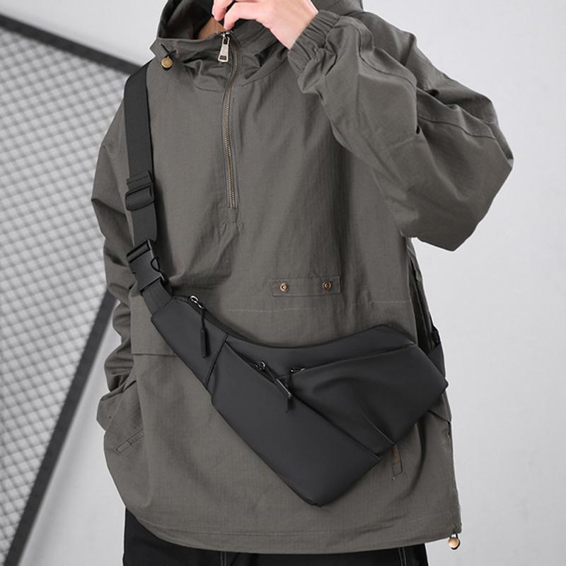 Leather Anti Theft Triangle Bag Secure Crossbody Chest Bag - Black