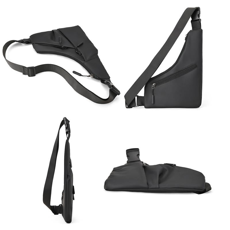 Leather Anti Theft Triangle Bag Secure Crossbody Chest Bag - Black
