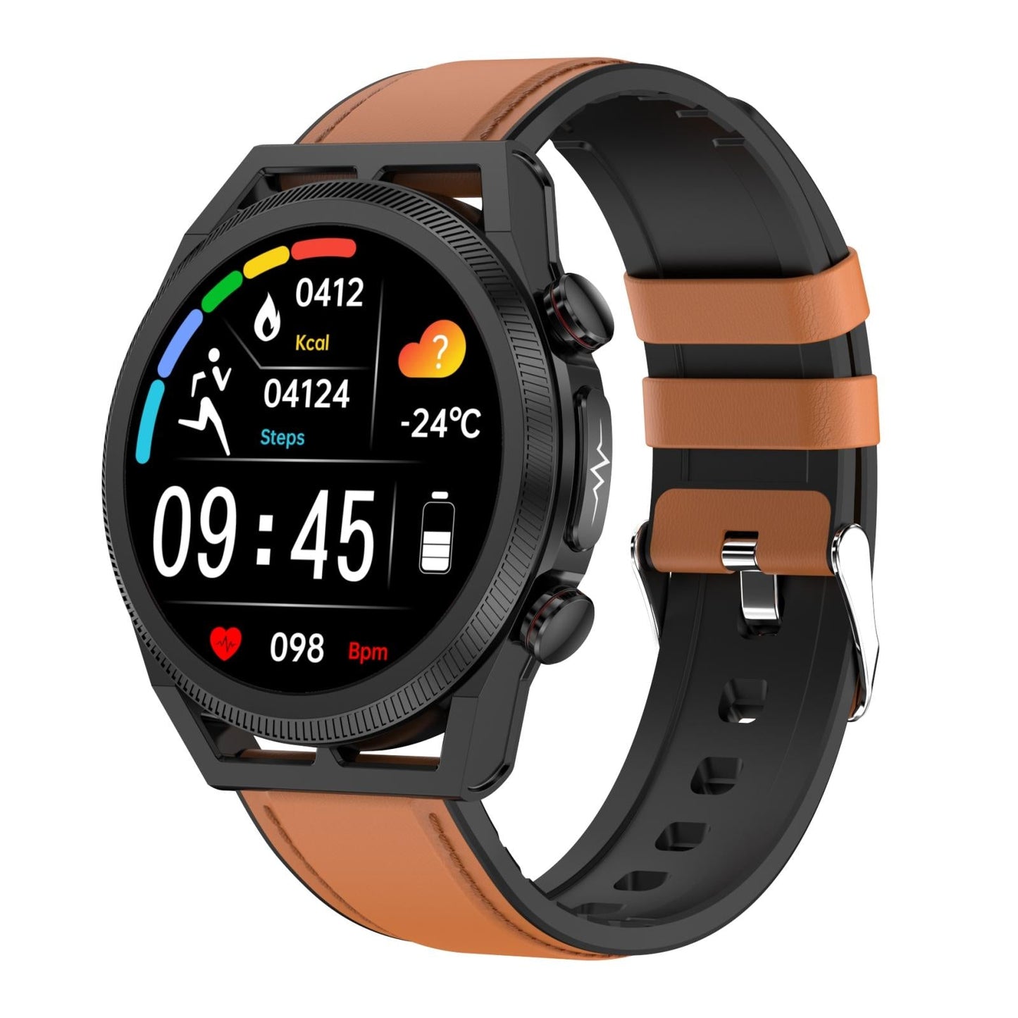 1.39 Inch Ips Screen Ip67 Waterproof Leather Band Smart Watch Support Body Temperature Monitoring / Ecg - Black