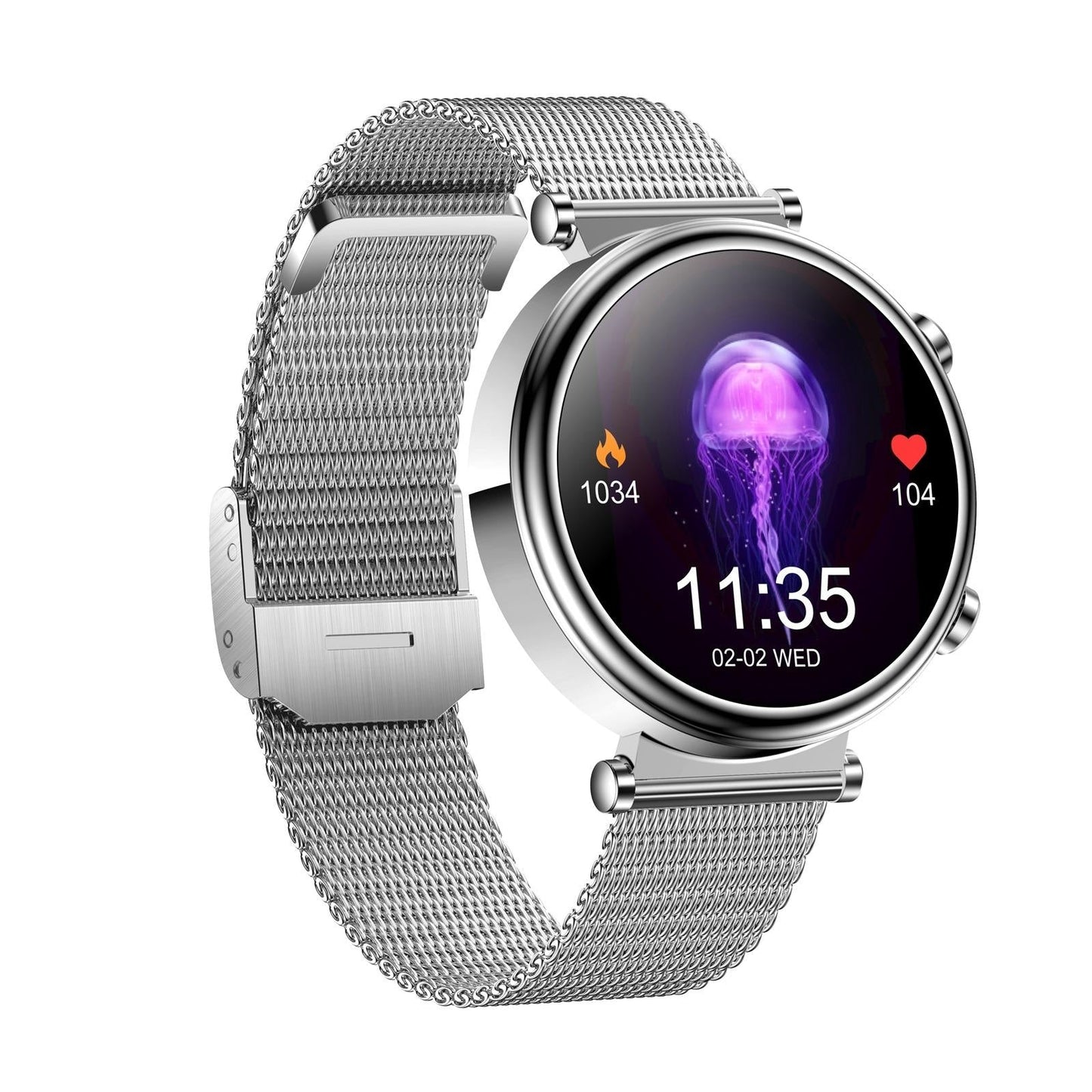 Women Smart Watch With Bt Call Health Tracking And Sos - Compact And Stylish - Silver Steel Band