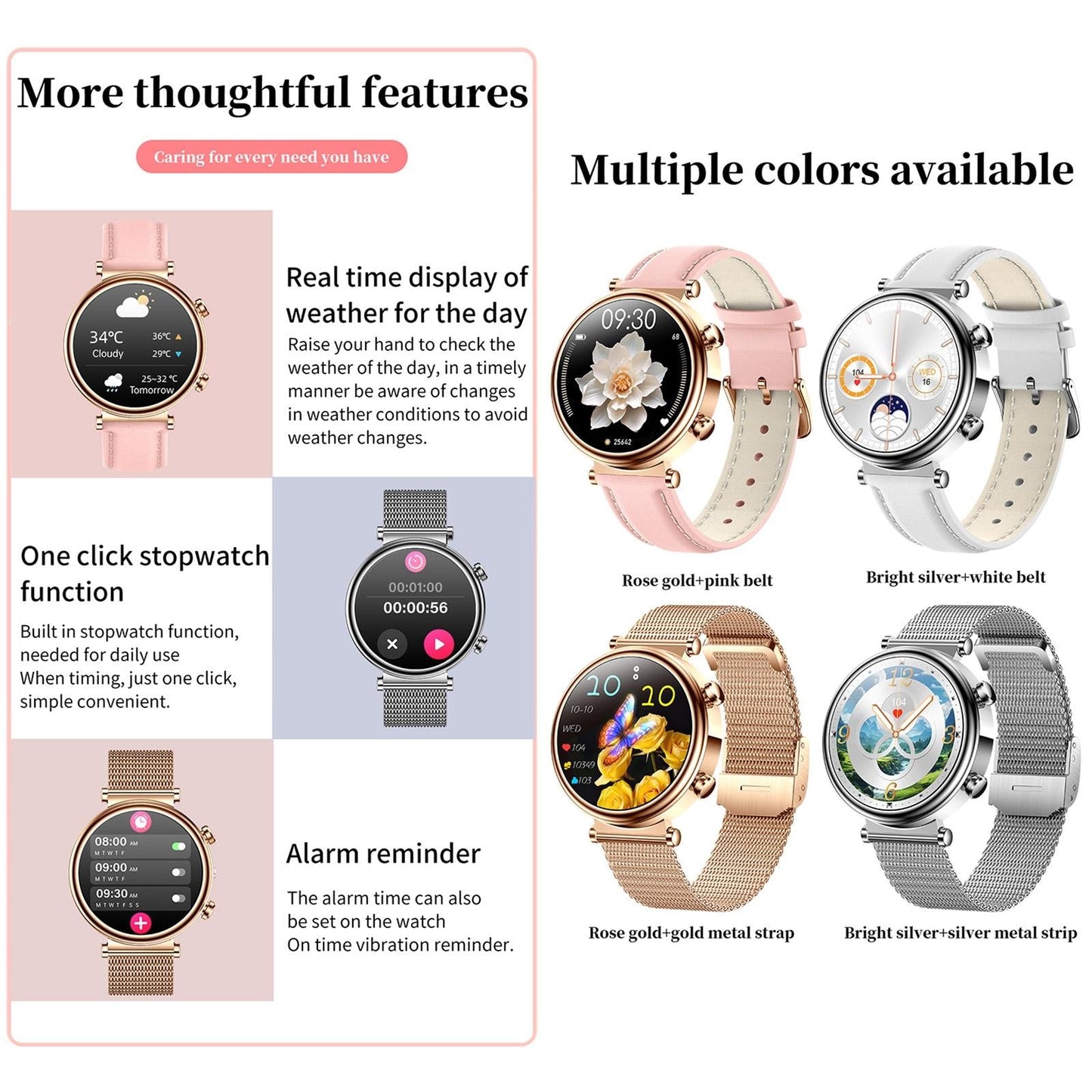 Women Smart Watch With Bt Call Health Tracking And Sos - Compact And Stylish - Silver Steel Band
