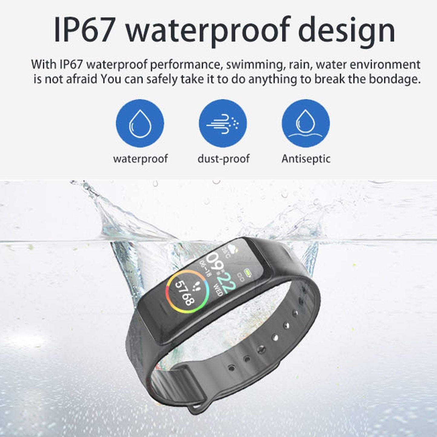 Waterproof Smart Bracelet With Colour Screen - Ip67 - Blue