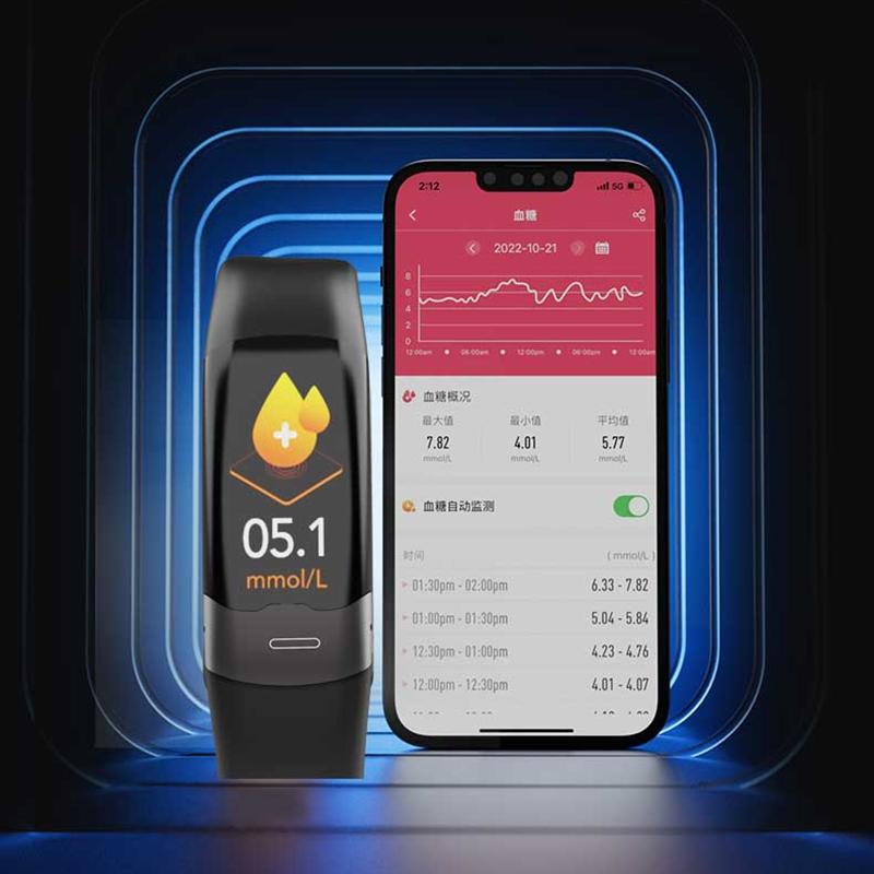 Smart Bracelet With Heart Rate And Blood Glucose Monitoring - Tft Hd - Red