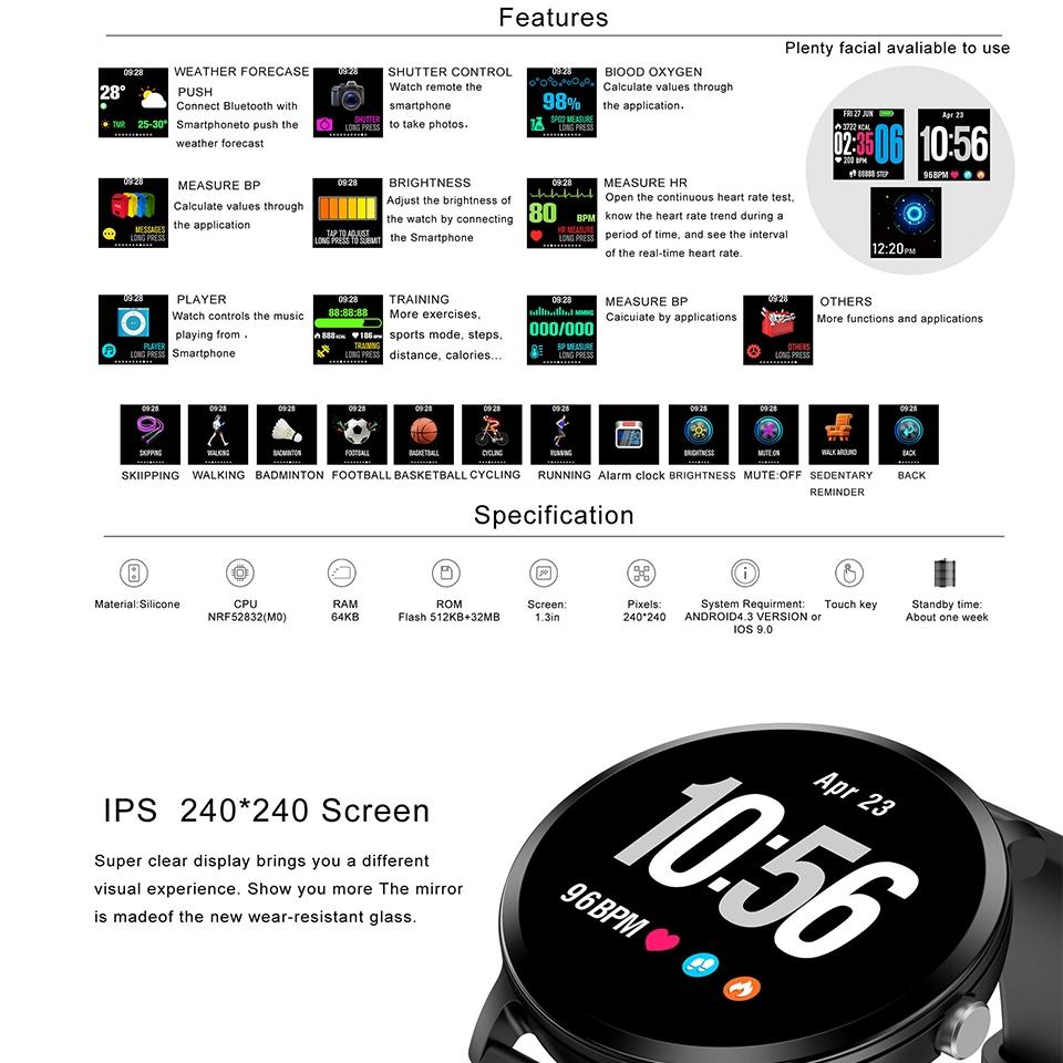Real-Time Heart Rate Blood Pressure Monitor Multi-Sport Mode Breathing Light Smart Watch For Android Ios Phone Pink Silicone