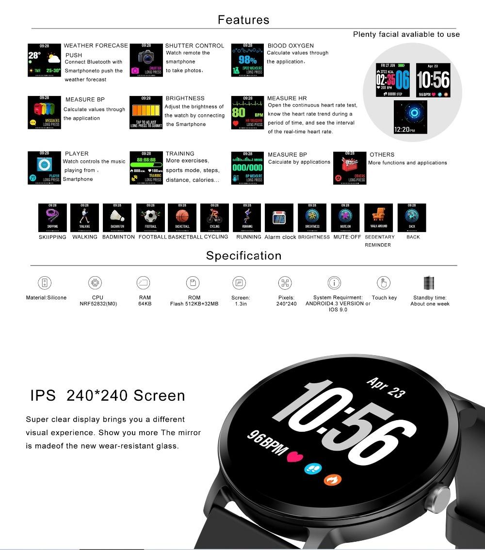 Real-Time Heart Rate Blood Pressure Monitor Multi-Sport Mode Breathing Light Smart Watch For Android Ios Phone Pink Silicone
