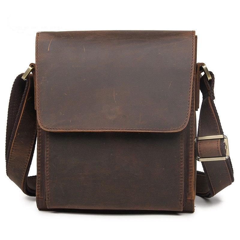 Rustic Leather Men Shoulder Bag - Dark Brown