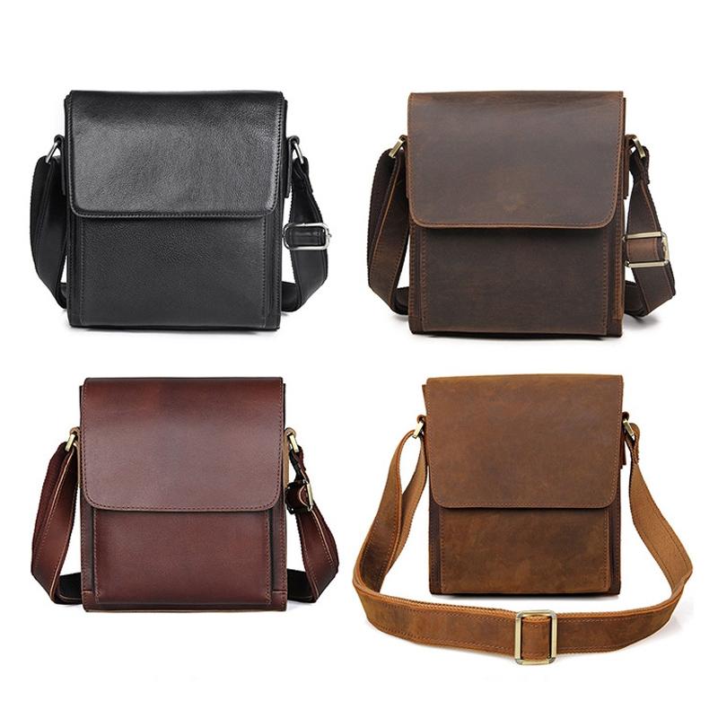 Rustic Leather Men Shoulder Bag - Dark Brown